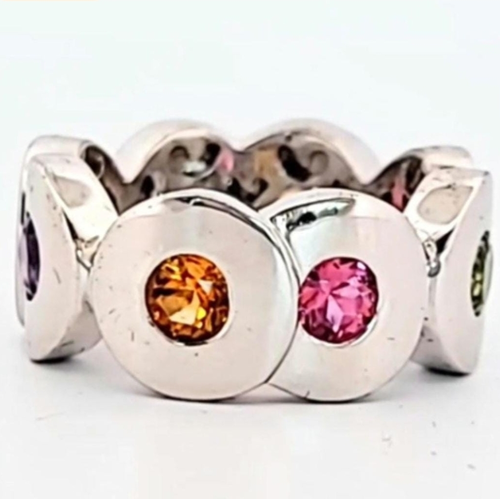 18k Gold Eternity Band Tourmaline Peridot Amethyst Citrine Ring Estate 11.6g
